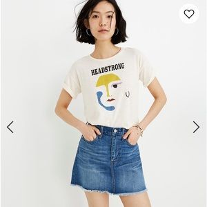 Madewell Rigid a-line leandra wash raw hem jean mini skirt normcore size 26